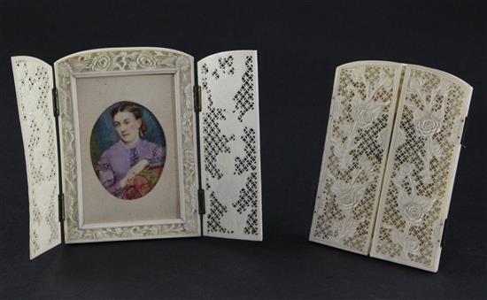 A pair of early 20th century oil on ivory portrait miniatures(-)